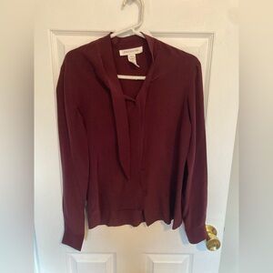 Jones New York Womens 4 Burgundy Red Wine LS 100% Silk Shirt Blouse Top vintage